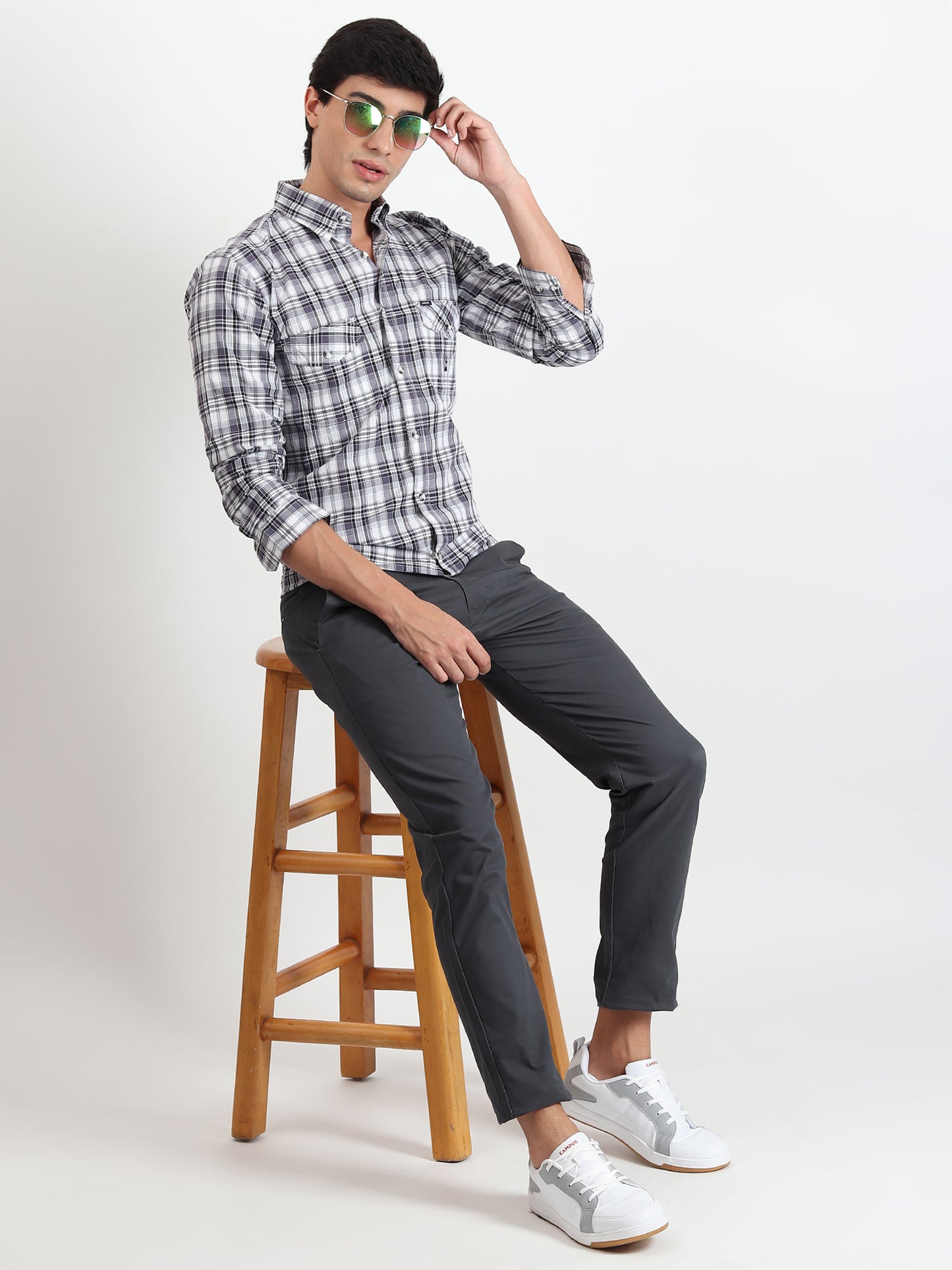 GREY CHECKS SLIM FIT SHIRT