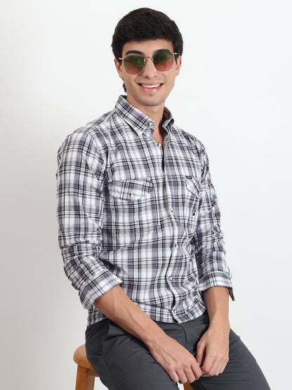 GREY CHECKS SLIM FIT SHIRT