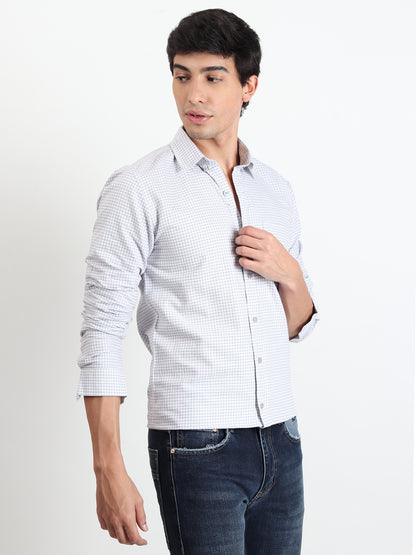 LIGHT GREY CHECKERED SLIM FIT SHIRT