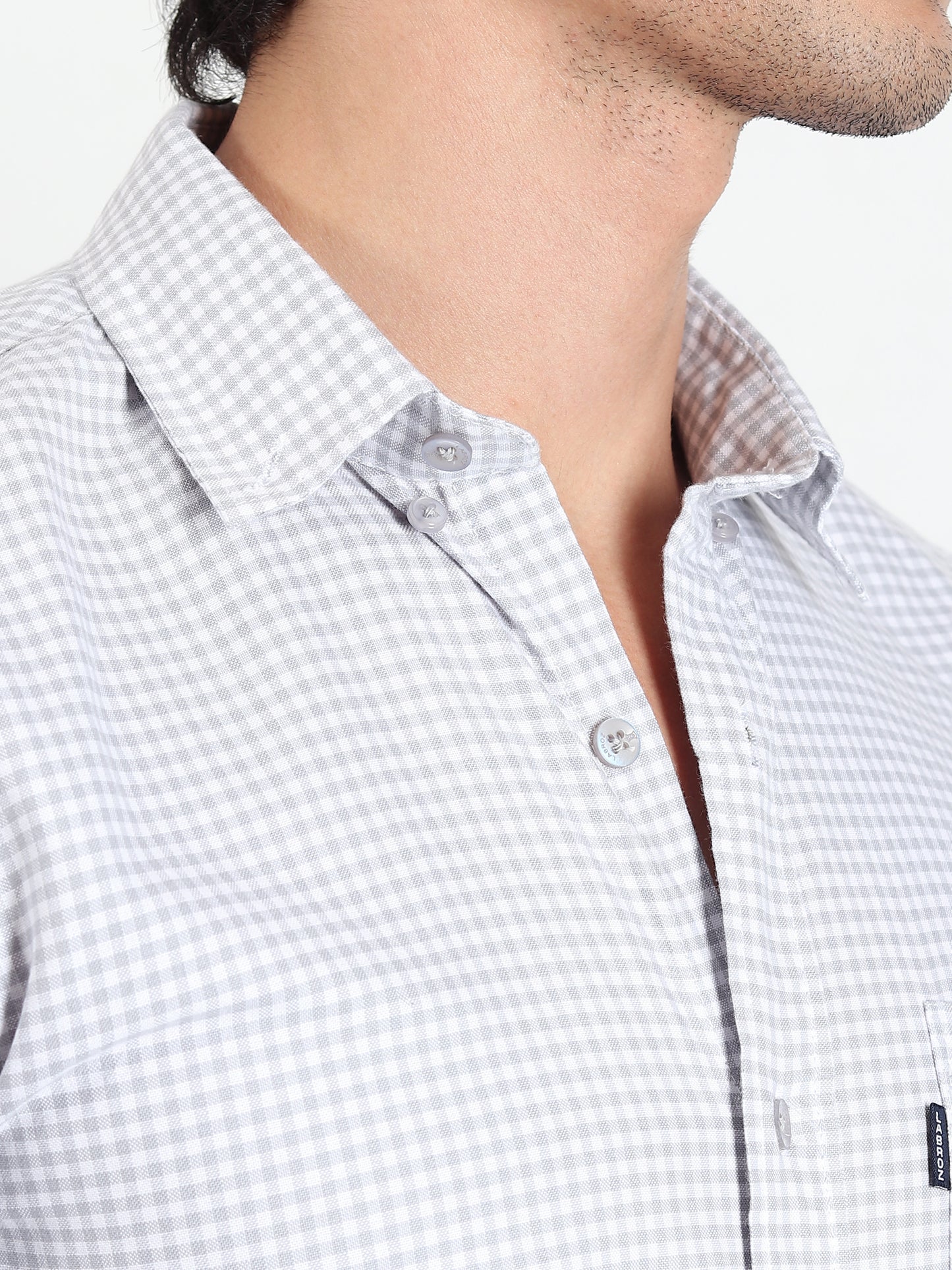 LIGHT GREY CHECKERED SLIM FIT SHIRT