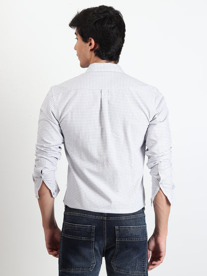 LIGHT GREY CHECKERED SLIM FIT SHIRT