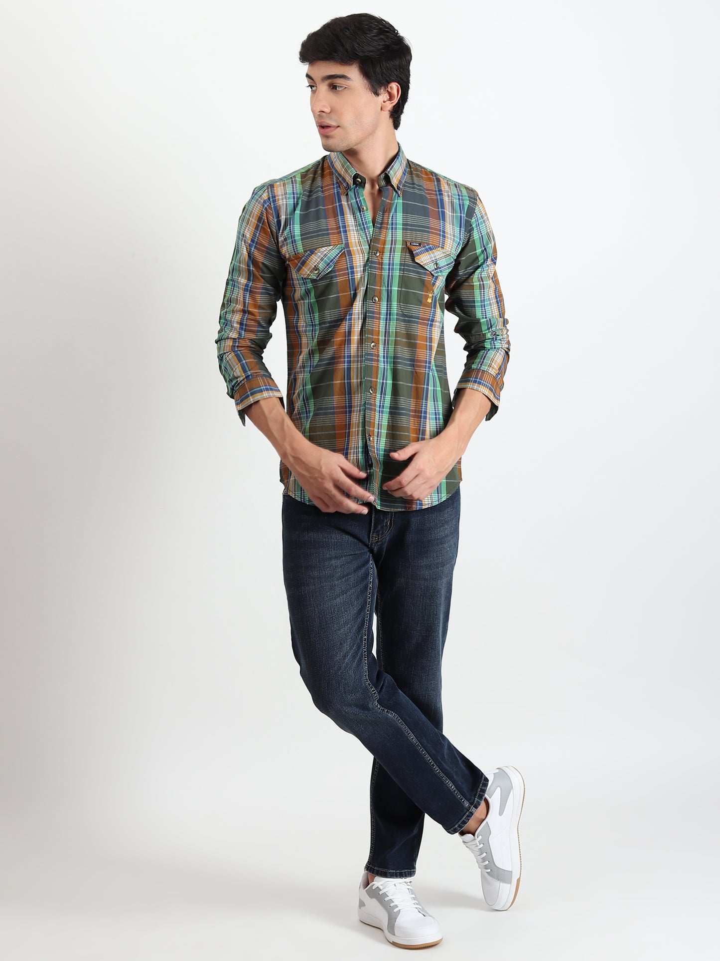 DARK GREEN CHECKS SLIM FIT SHIRT