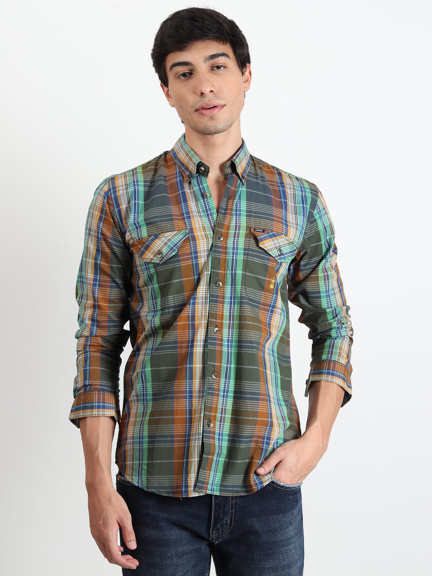 DARK GREEN CHECKS SLIM FIT SHIRT