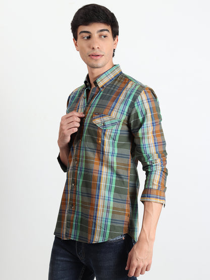 DARK GREEN CHECKS SLIM FIT SHIRT