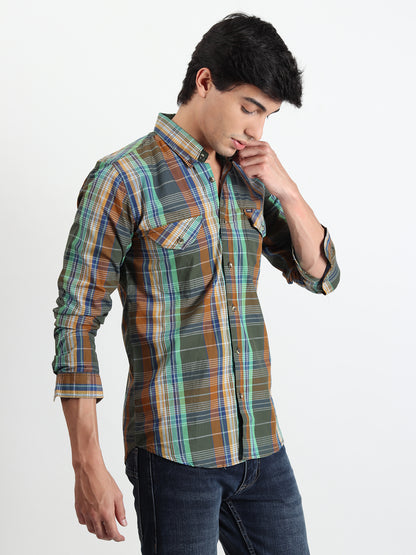 DARK GREEN CHECKS SLIM FIT SHIRT