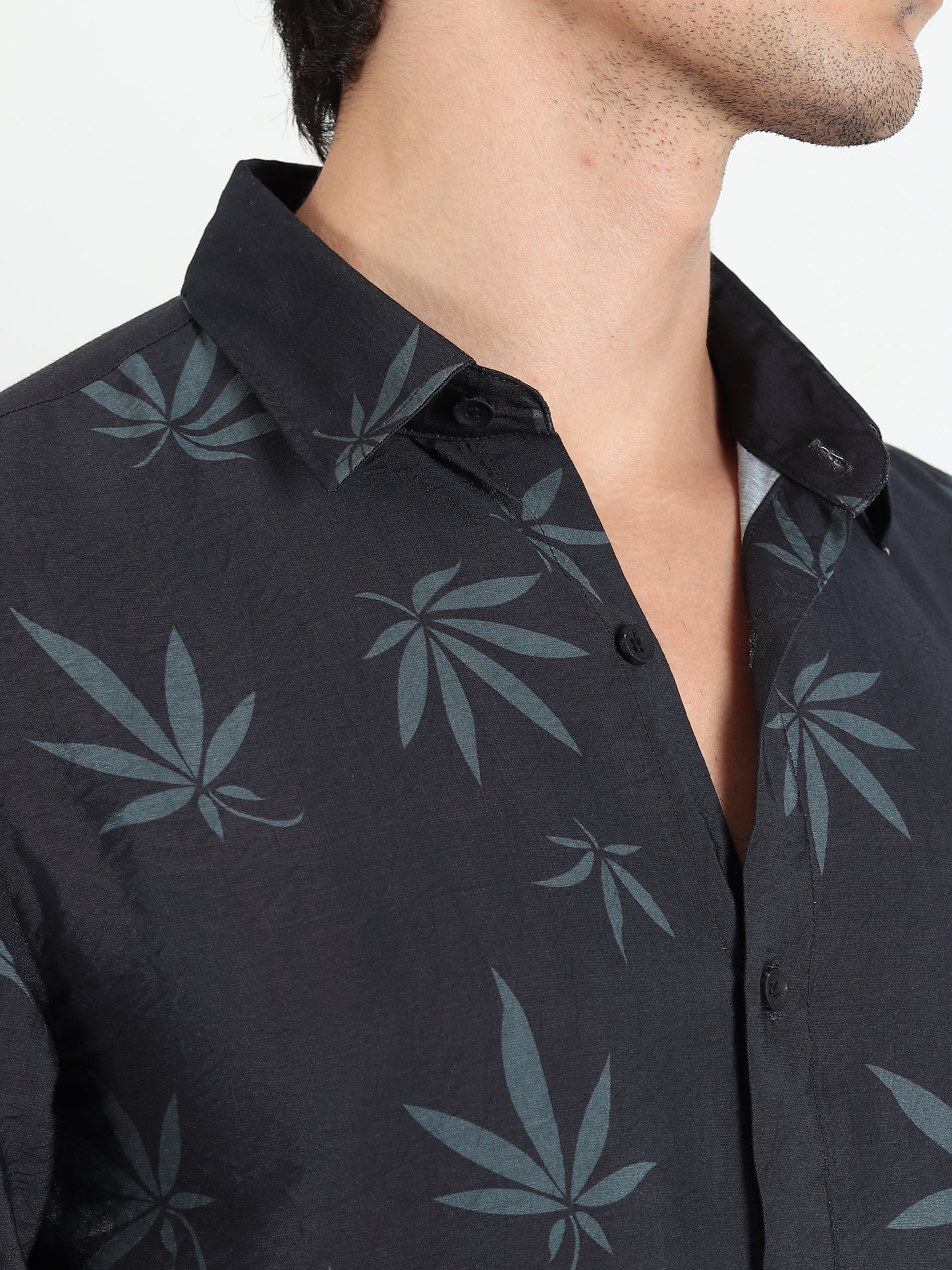 BLACK LEAF PRINTED SLIM FIT SHIRT