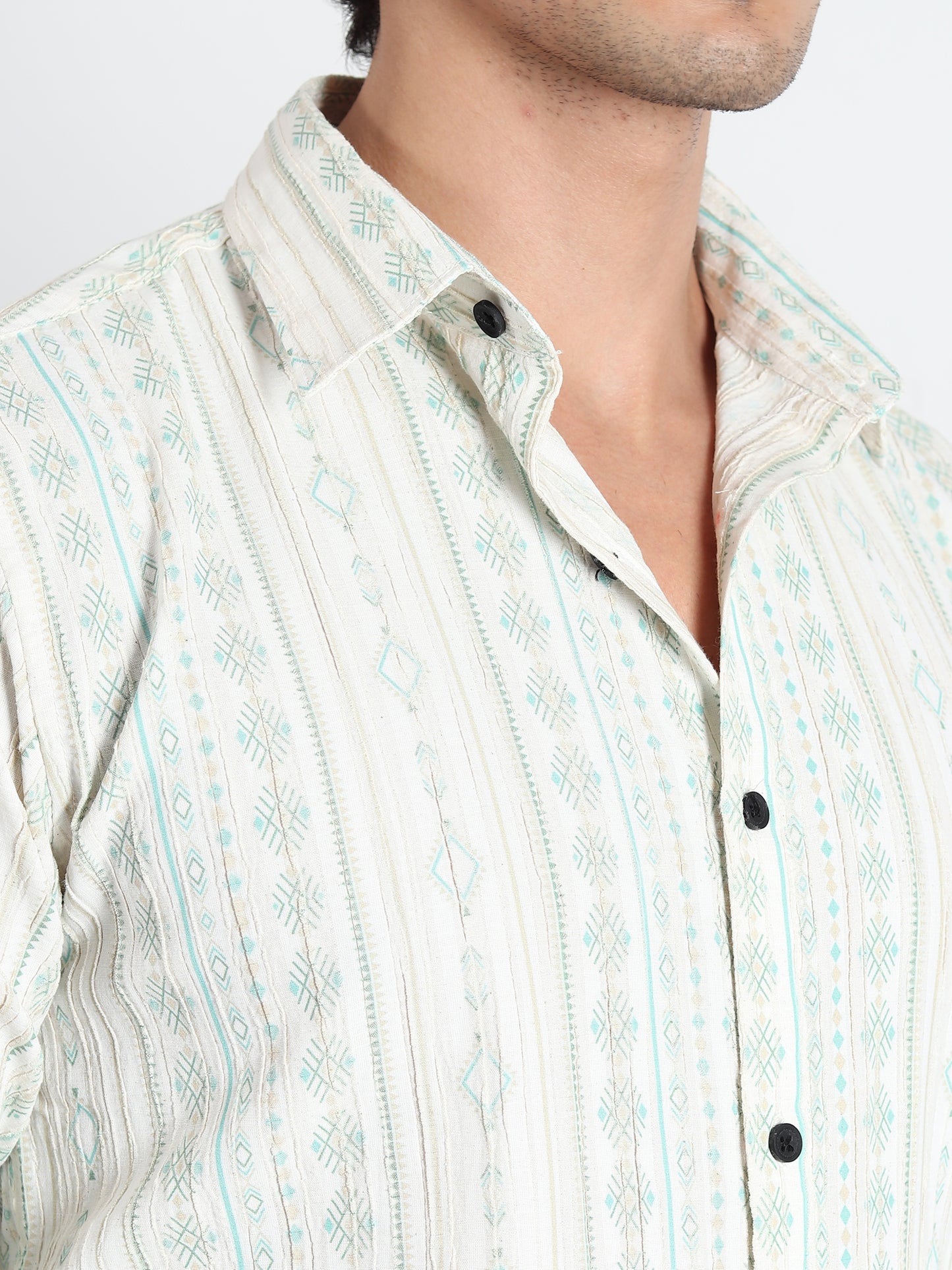 GREEN PRINTED TEXTURED SLIM FIT SHIRT