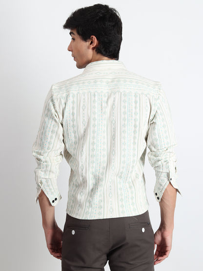 GREEN PRINTED TEXTURED SLIM FIT SHIRT