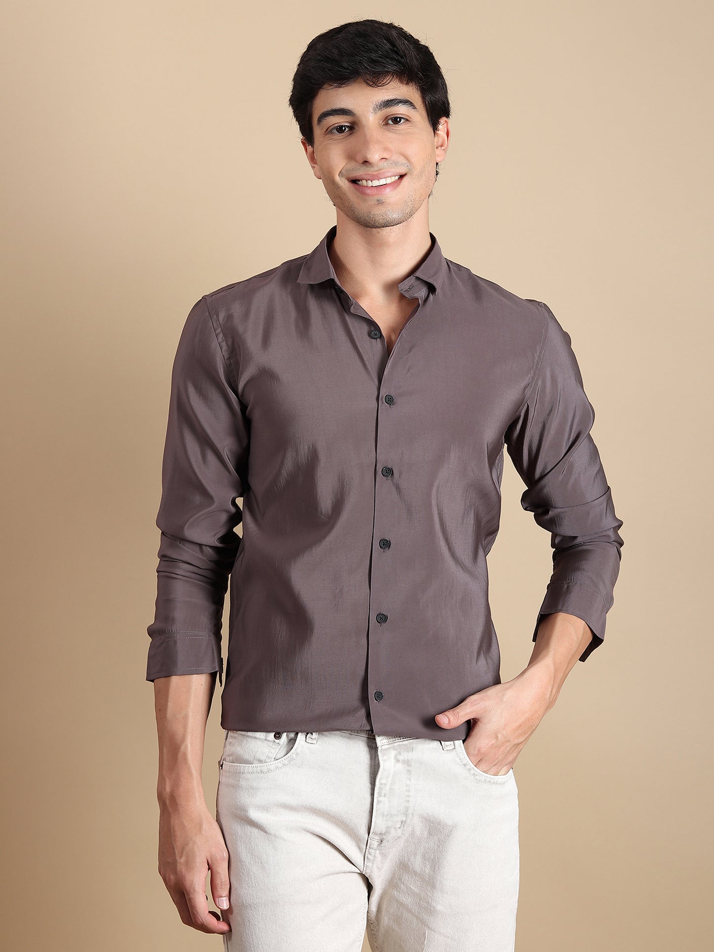 DARK GREY SOLID SLIM FIT SHIRT