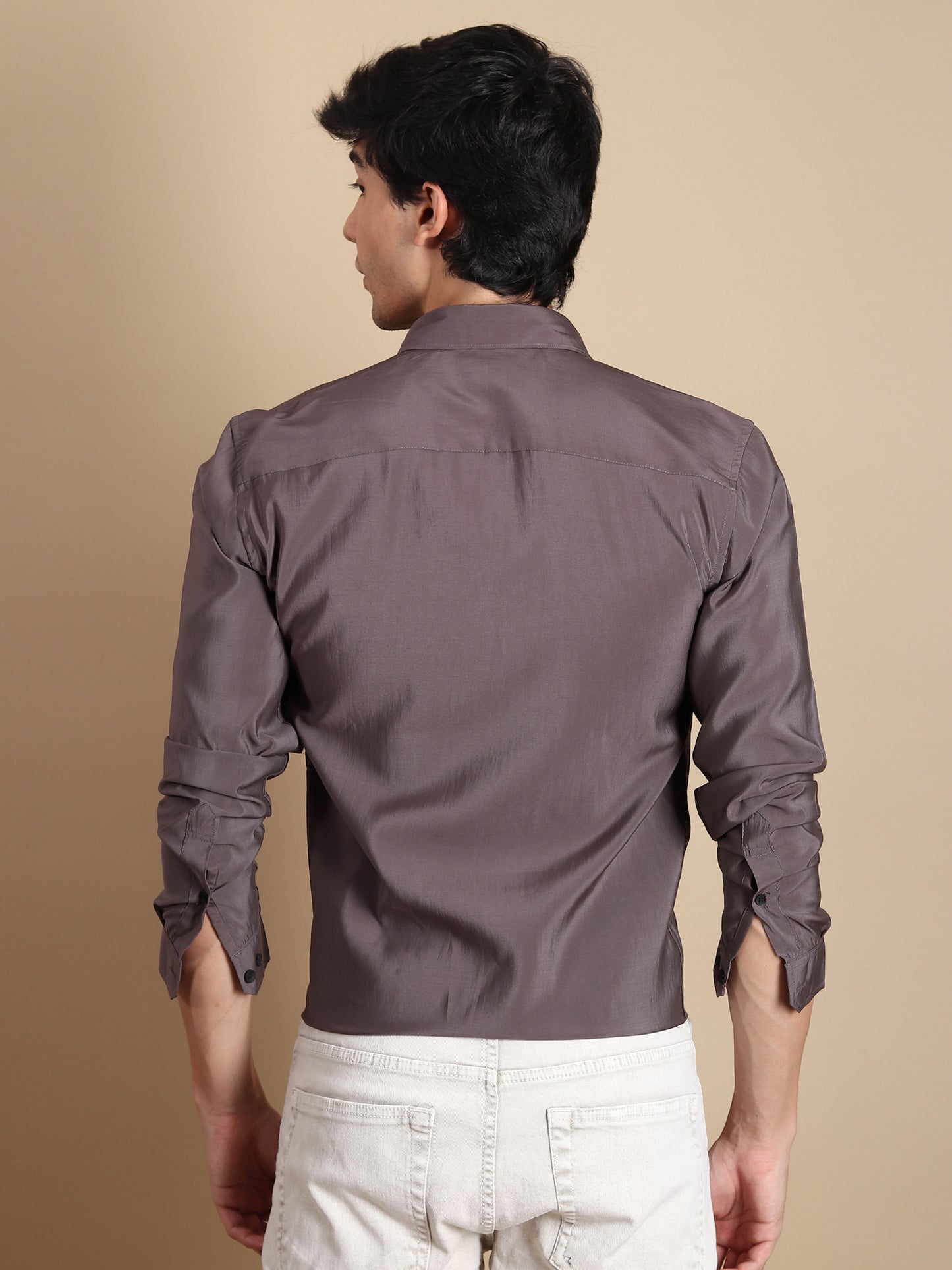 DARK GREY SOLID SLIM FIT SHIRT