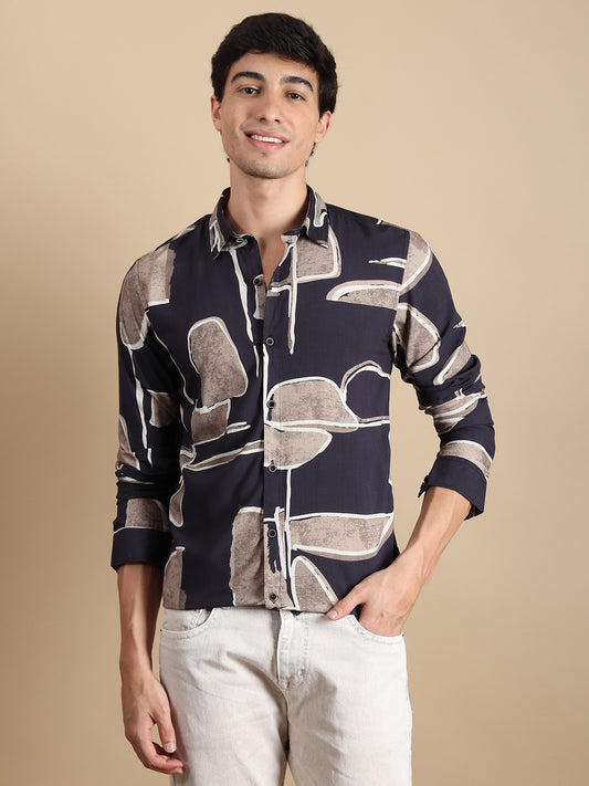 BLACK ABSTRACT SLIM FIT SHIRT