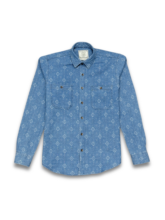 MID BLUE JACQUARD SLIM FIT DENIM SHIRT