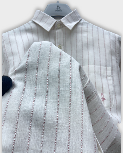 Men's Slim Fit Striped Off White Linen Shirt