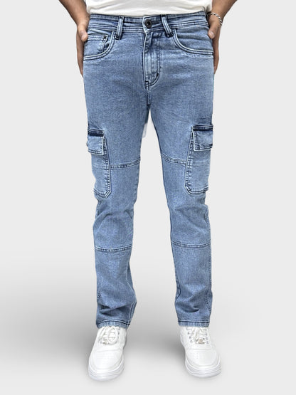 ICE BLUE COMFORT FIT DENIM CARGO PANTS
