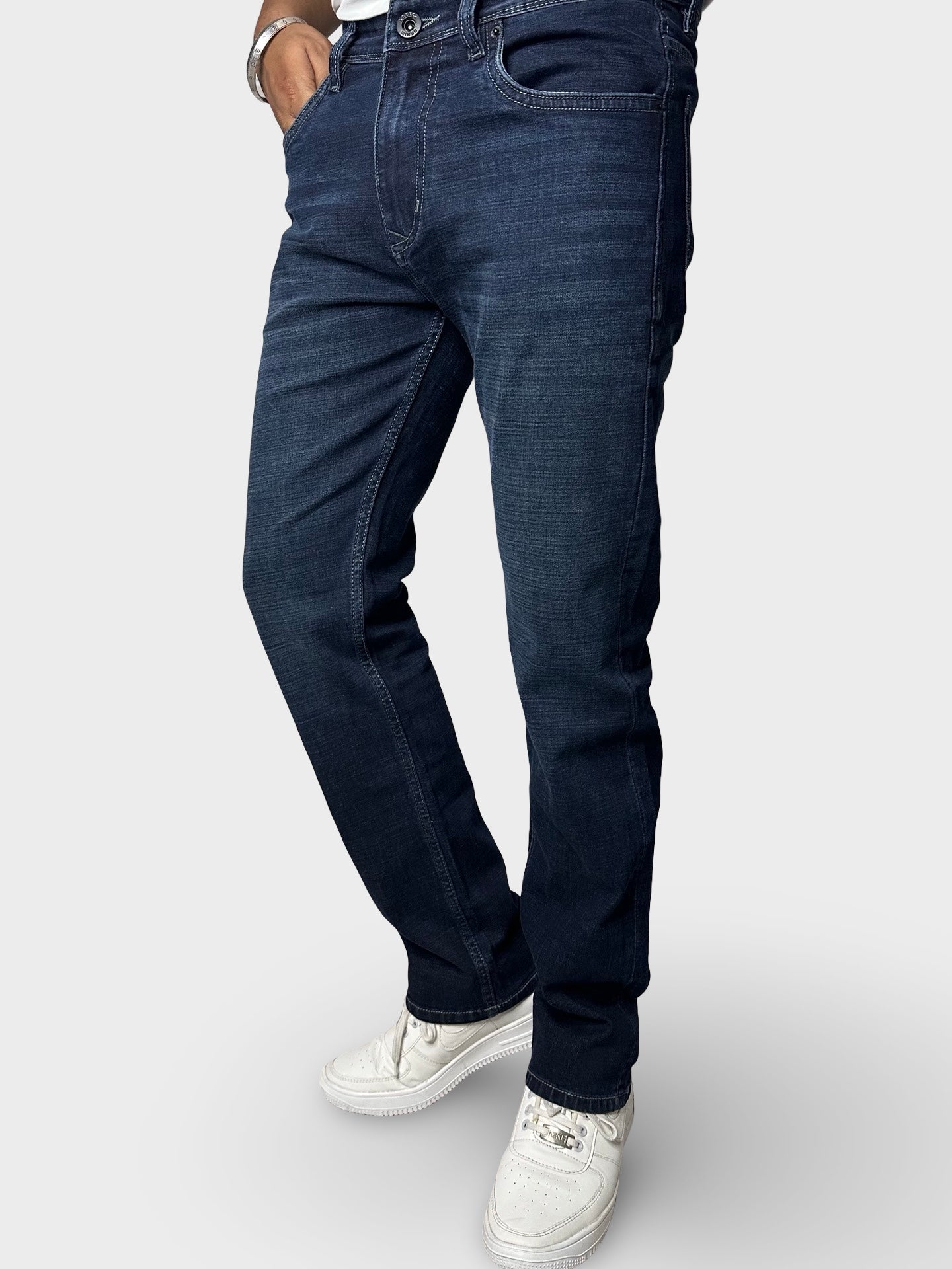 Men's Straight Fit Dark Blue Stretch Denim Jeans