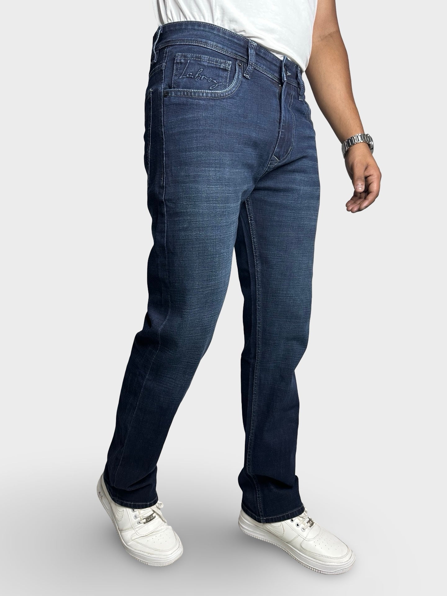 Men's Straight Fit Dark Blue Stretch Denim Jeans